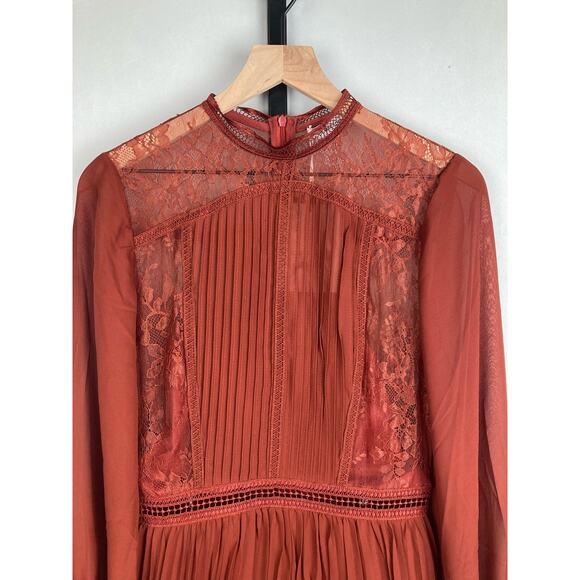 True Decadence Lena Burgundy Lace Pleated Mini Dress Sz US 8/UK 12 NWT Sheer - Picture 4 of 14